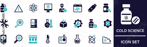 COLD SCIENCE ICONS set cold, science, laboratory, temperature, research, physics, chemistry related premium editable vector graphics.
