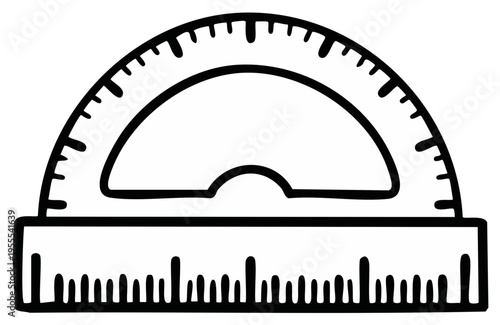 Black and white hand drawn protractor illustration