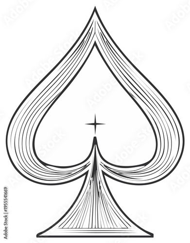 Elegant Spade Card Suit Symbol in Artistic Linear Style for Game Design and Creative Projects