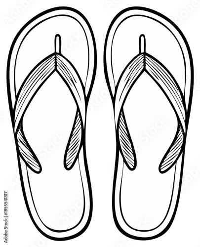 Simple black and white vector drawing of flip-flops for summer vacation or beach day