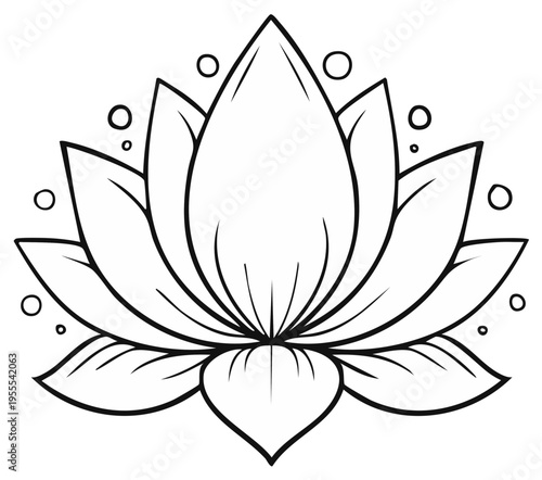 Elegant lotus flower illustration in black and white, isolated on white