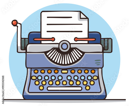 Retro typewriter with paper, illustration, vintage writing concept