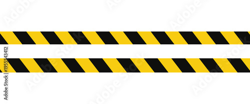 Warning tape with yellow and black diagonal stripes. Warn stop seamless line. Yellow and black caution tape border.