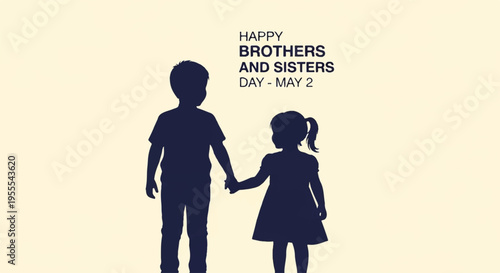 Silhouette of a boy and girl holding hands on a pale yellow background with text