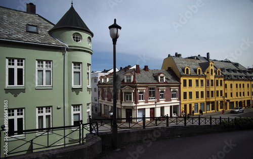A fragment of the central part of Alesund, Norway, on a sunny day.