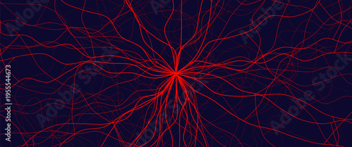 Blood Vessel Vein Wireframe Background, Micro Vascular Veins Lines Structure, Cardio Surgery Medicine Concept. Medical Endovascular Neurovascular Science Therapy Graphic. Vector Illustration.