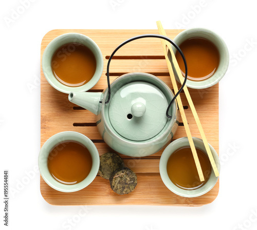 Tray with teapot, cups of t...