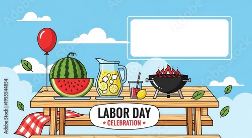 Labor Day picnic table with food and drink poster banner download 2026 2027 celebration
