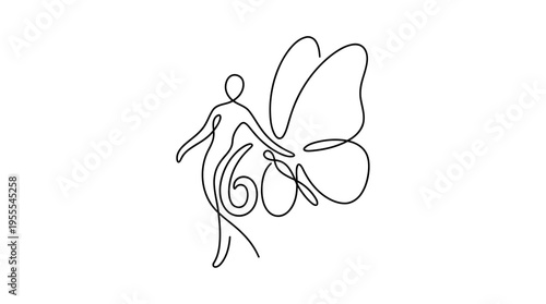 Person Transforming into Butterfly at 60 Continuous Single Line Minimalist 60 and Transformed Line Art Illustration