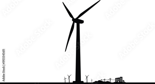 Wind Turbine Farm and Green Renewable Energy Concept Silhouette