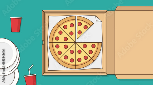 Pepperoni Pizza Slices in Box.