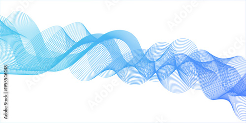Abstract blue smoke and flowing vector waves create a digital motion design with curved lines on a white background for a professional web wallpaper.
