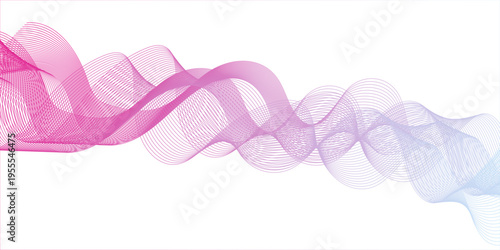 Smooth pink and violet smoke swirls create a curved wave pattern with motion lines on a white backdrop vector.