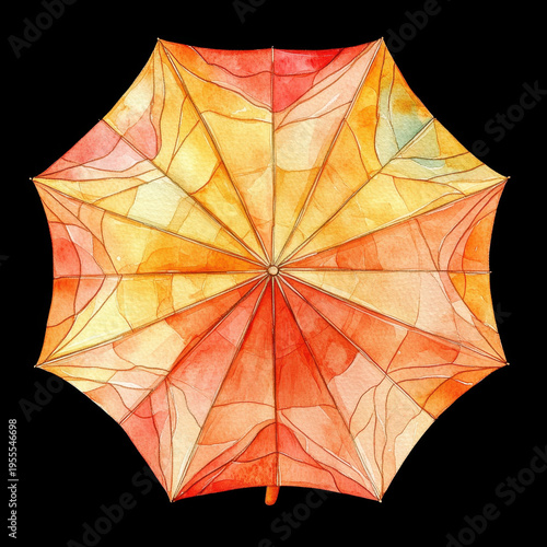 Watercolor umbrella orange umbrella yellow umbrella autumn color abstract pattern artistic illustration top view rain protection decorative design colorful art vibrant watercolor umbrella artwork