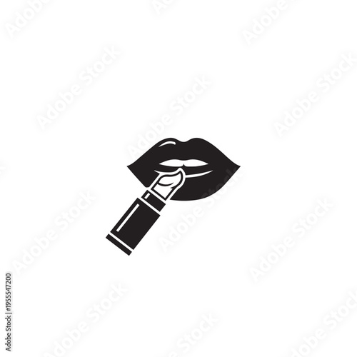 Applying Lipstick Icon Woman's Lips with Lipstick Beauty and Makeup Concept Vector Illustration