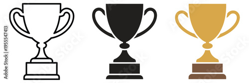 trophy cup award vector isolated on transparent background, outline black and colored icon set, achievement recognition symbols, minimal flat design,clean celebration and victory graphics.