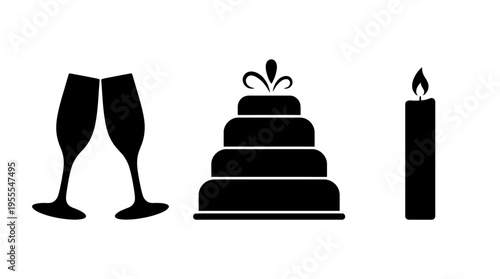 Celebration Icons Cake, Champagne, and Candle