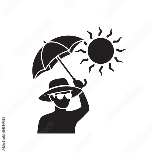 Person Holding Umbrella Shielding From Sun with Hat and Sunglasses Stock Icon