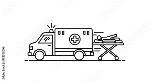 Ambulance rushing patient on stretcher, emergency medical transport, urgent healthcare service icon