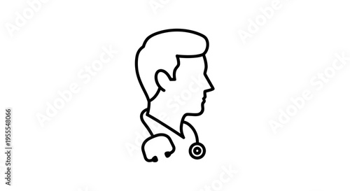 Doctor Icon Profile Silhouette with Stethoscope - Medical Professional Symbol