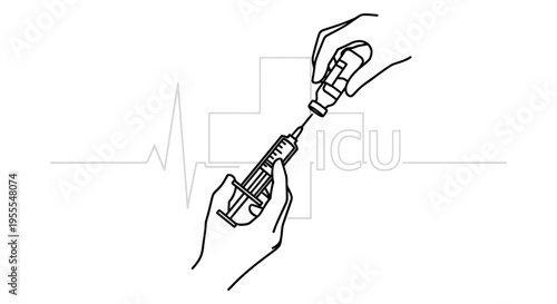 Doctor preparing injection, medical syringe and vial, healthcare concept