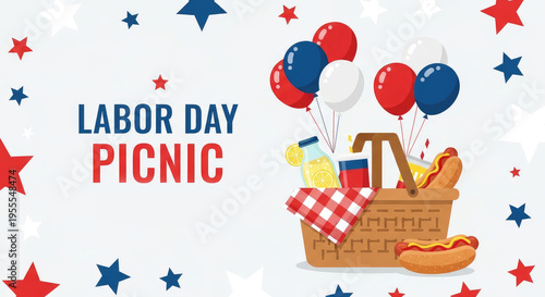 Labor Day picnic with basket hot dog balloons poster banner download 2026 2027