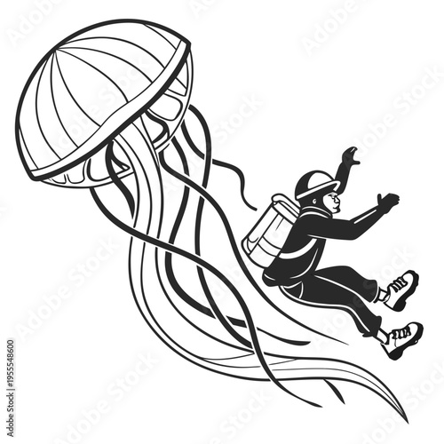 Vector illustration of scuba diver with jellyfish