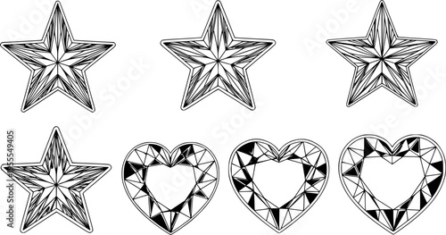 star and heart jewels sticker set isolated on white background
