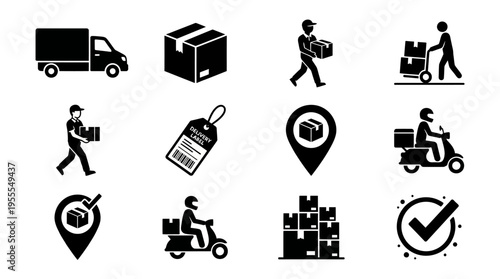 Shipping & Logistics Icons Vector – Truck, Package, Courier, Scooter & Pallet