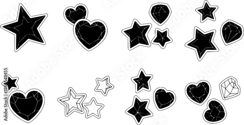 star and heart jewels sticker set isolated on white background
