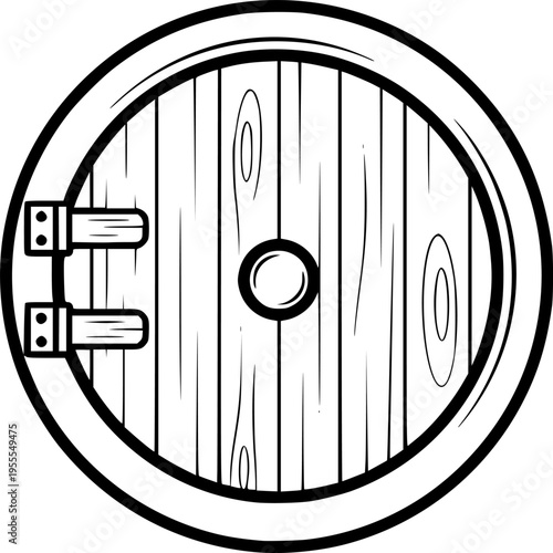 Round Hobbit Style Door Icon Line Art Vector
