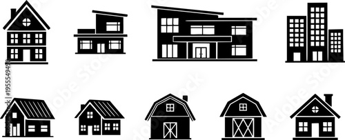 House vector icons. Set of black houses symbols
