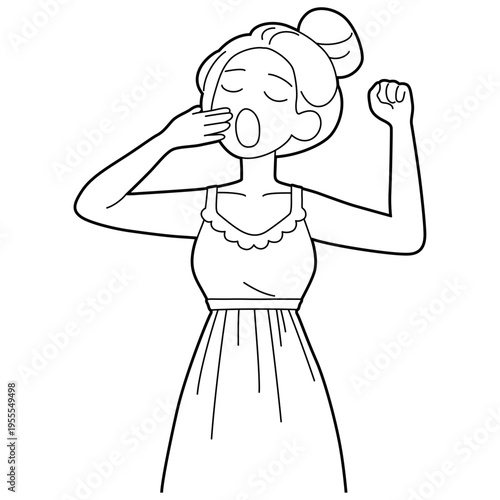 Woman Yawn Morning Wake Up Outline.