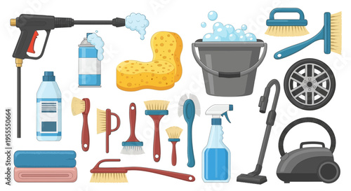 Auto detailing tools set with pressure gun sponge vacuum and wheel