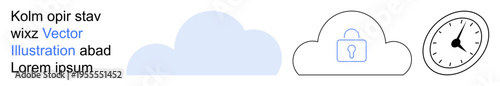Digital security, data protection, cloud computing, time management, online privacy, secure access. Blue cloud, cloud with lock clock icon. Digital security and data protection concept