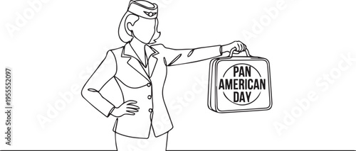 Black and white Pan American Day flight attendant vector illustration for cultural unity and international celebration design