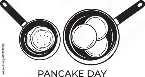 Black and white Pancake Day frying pans vector illustration for food festival cooking and culinary design