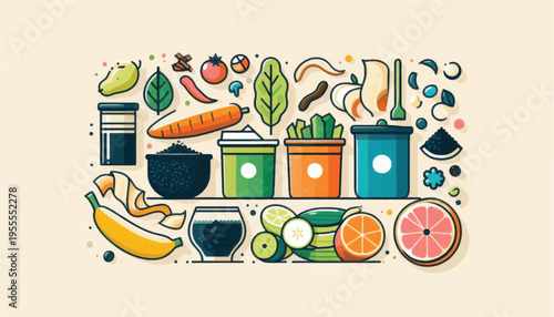 Assorted Fruits and Vegetables in Containers.