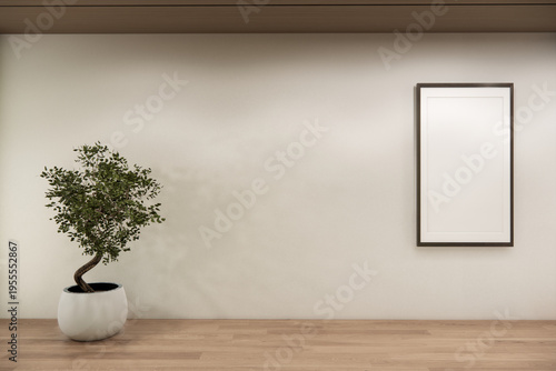 Clean Modern room on wooden floor on white wall decoration.3D rendering