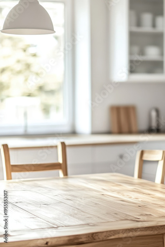 Wooden table kitchen chair sunlight bright minimal modern interior home dining room wooden table bright kitchen interior with chair detail and soft sunlight creating warm minimal modern home mood