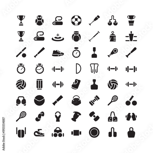 Collection of diverse black sports and activity icons displayed on a white background