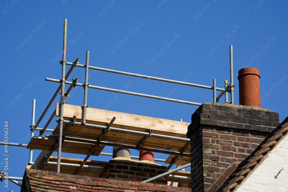 Naklejka premium Construction works and scaffold