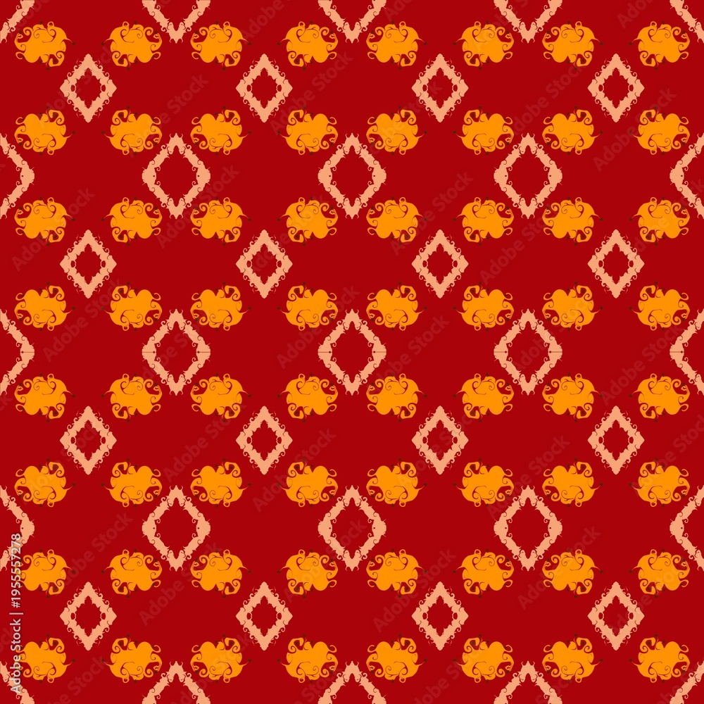 Ταπετσαρία Intricate Symmetrical Abstract Pattern with Peach and Red Geometric recursive mo