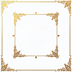 Golden ornate borders on white background. Decorative corner elements with swirls and leaves. Elegant framing for invitations, certificates or cards.