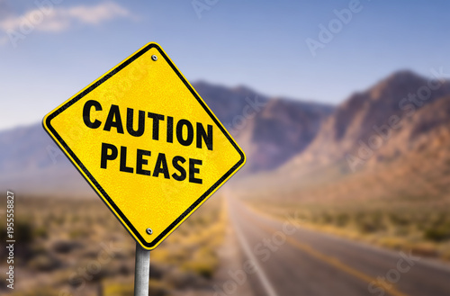 Caution Please - yellow traffic sign message