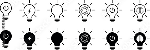 Light bulb icon set innovation idea energy visualization creative thinking, process generating idea concept collection