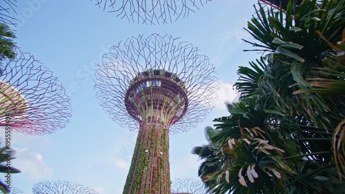 Singapore city skyline at Gardens by the Bay with landscaped park areas innovative architecture and remarkable tourist points in Asia