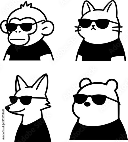 Cool Animal Gang Vector Line Art Set
