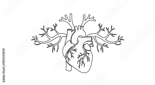 Abstract Heart with Branching Veins and Arteries, Symbolizing Life and Growth