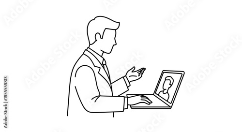 Businessman having a video conference call on his laptop, remote work and online communication